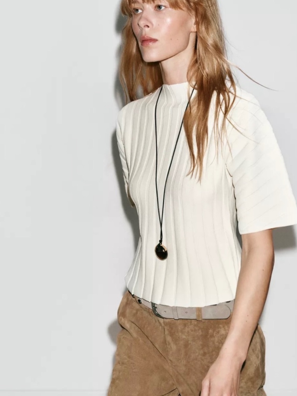 Cream ribbed top